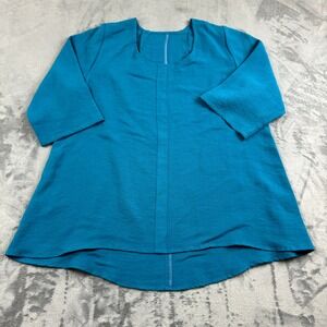 Fridaze Womens Top Size Small Blue 3/4 Sleeve Flowy Lagenlook Coastal Boho‎